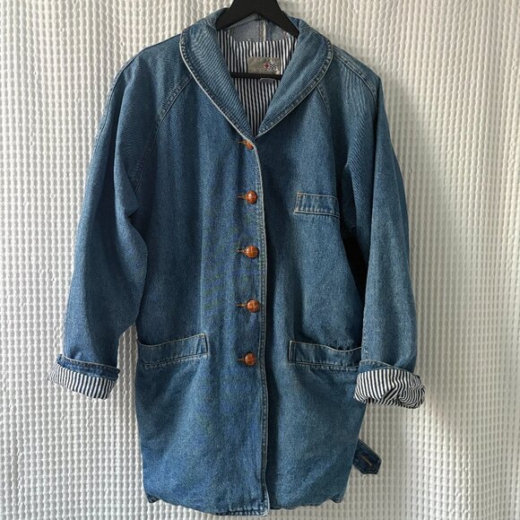 French Navy Jackets & Blazers - Vintage French Navy lined denim jacket chore coat workwear women's S [READ]